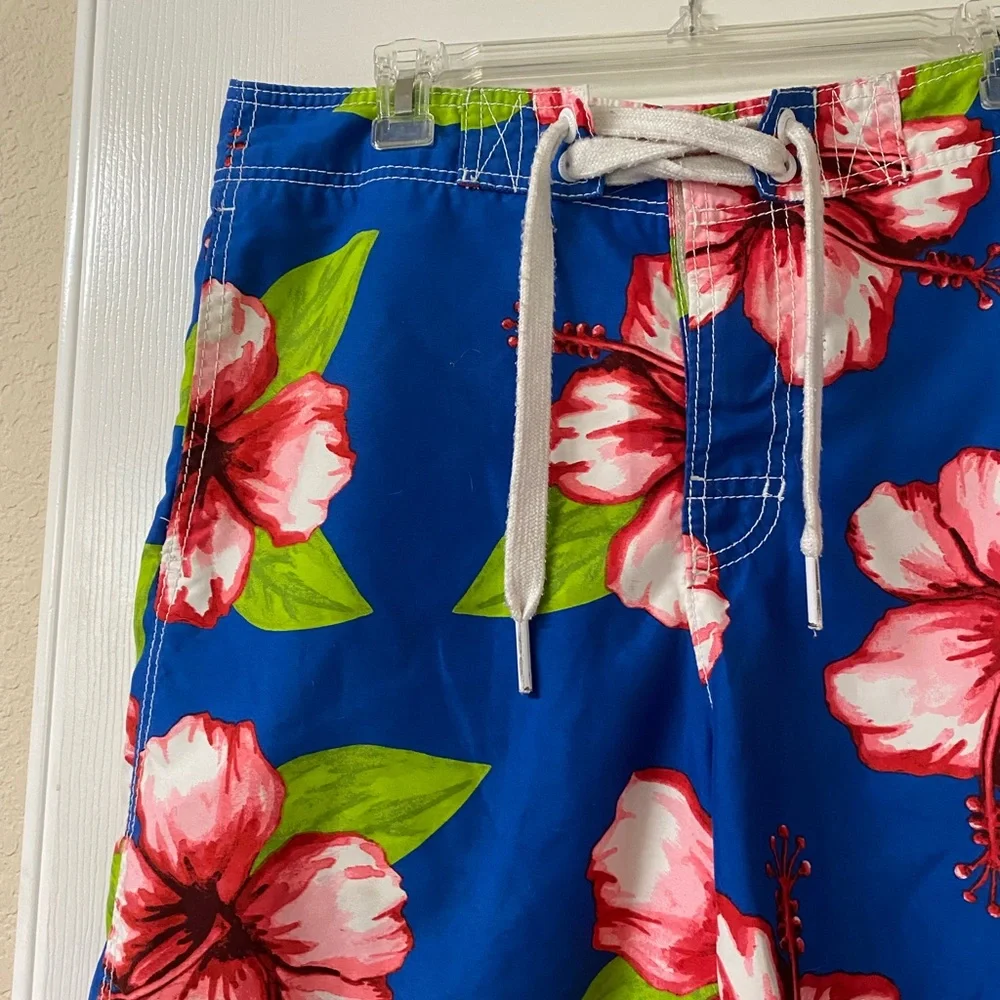 Abercrombie & Fitch Blue Hawaiian Floral Print Unlined Swim Trunks Size Large